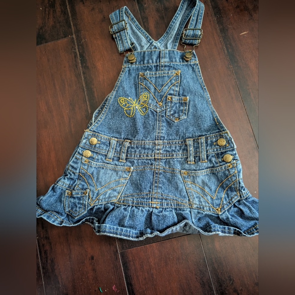 Denim Kids Overall 2T Dress with Butterfly Embroidery